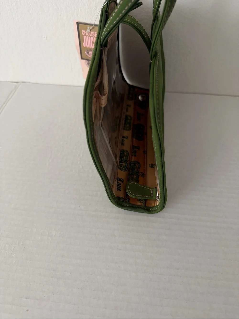 Y2K Juicy Couture Loves Cosmetic Bag Pouch Green Pink